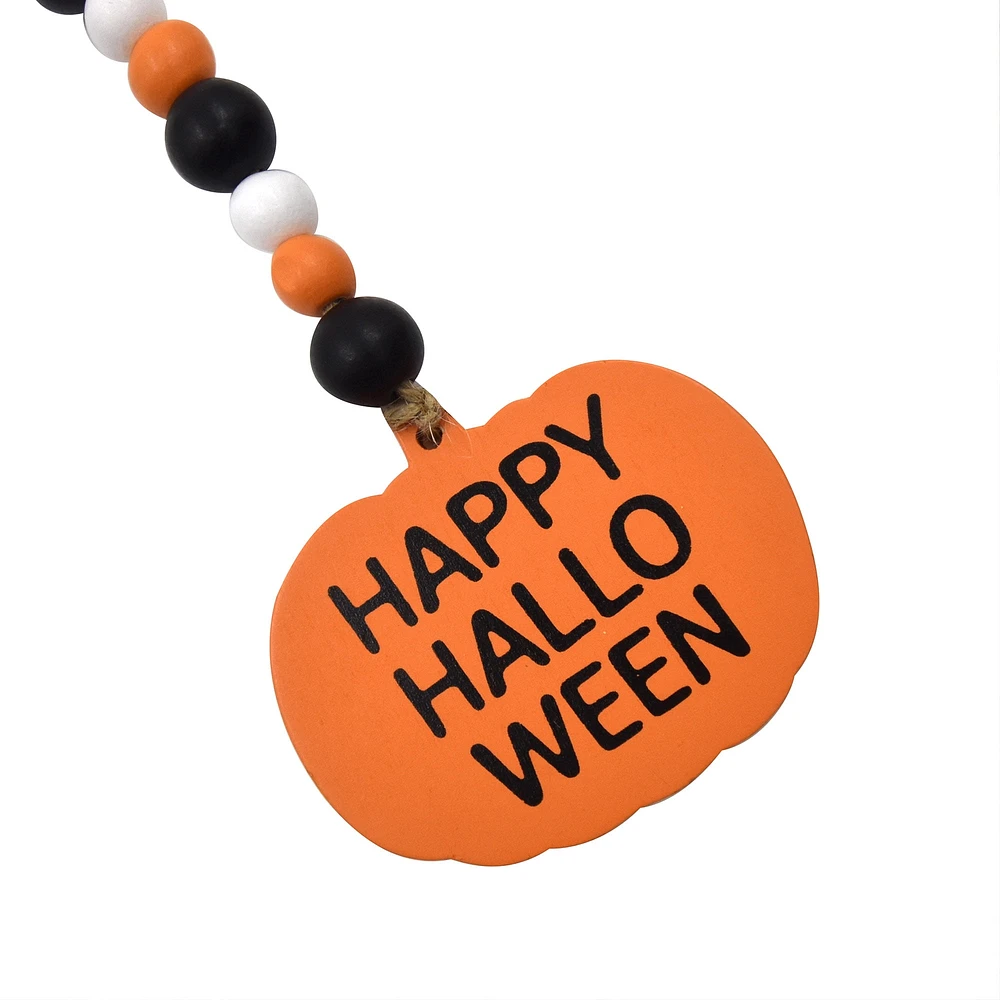 Guirlande de pompons en perles de bois et citrouille d'Halloween de 48 po, décorations d'Halloween, façon de célébrer