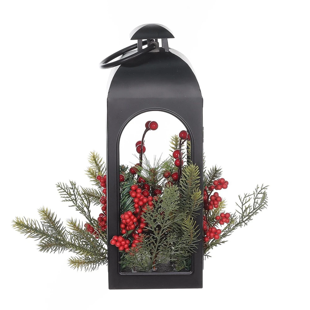Noël noir métal lanterne décor 38cm