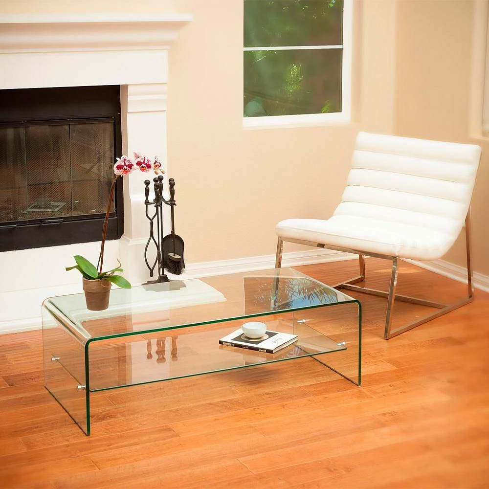 HEAVENLY COLLECTION WATERFALL GLASS TABLE WITH TOP SHELF