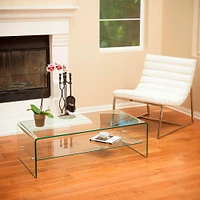 HEAVENLY COLLECTION WATERFALL GLASS TABLE WITH TOP SHELF