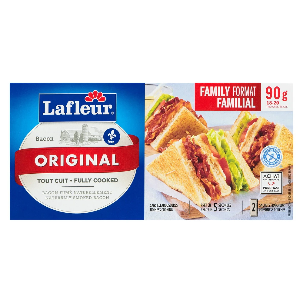 Lafleur Original Fully-Cooked Bacon, Volume Quantity : 90 g