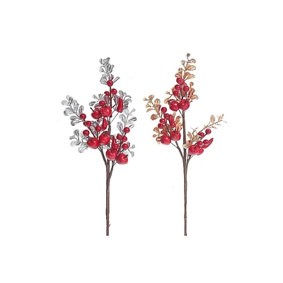 Christmas Berry Et Feuilles Pick - Ensemble De 6