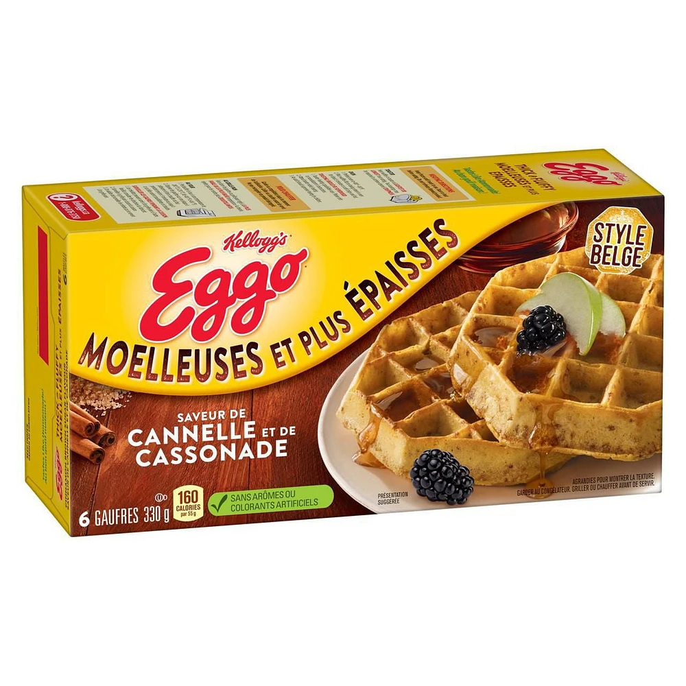 Gaufres belges EGGO* Moelleuses et plus épaisses Saveur de cannelle et de cassonade, 330g (6 gaufres)