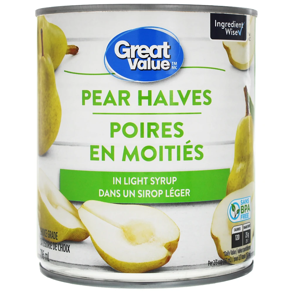 Great Value Pear Halves in Light Syrup, 796 mL