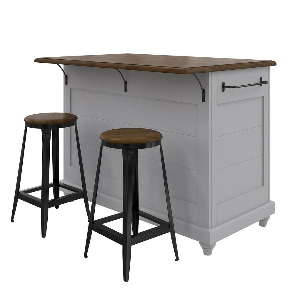 Îlot de cuisine avec tiroirs et deux (2) tabourets Kelsey de DHP