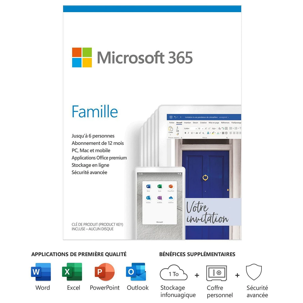 Microsoft 365 Family French | 12-Month Subscription, up to 6 people | Premium Office apps | 1TB OneDrive cloud storage | PC/Mac Keycard