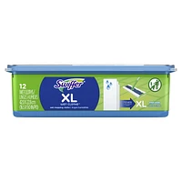 Swiffer Balayer + laver grand format, recharge de coussins humidifiés, nettoyant pour planchers, linges nettoyants, parfum frais 12 unités