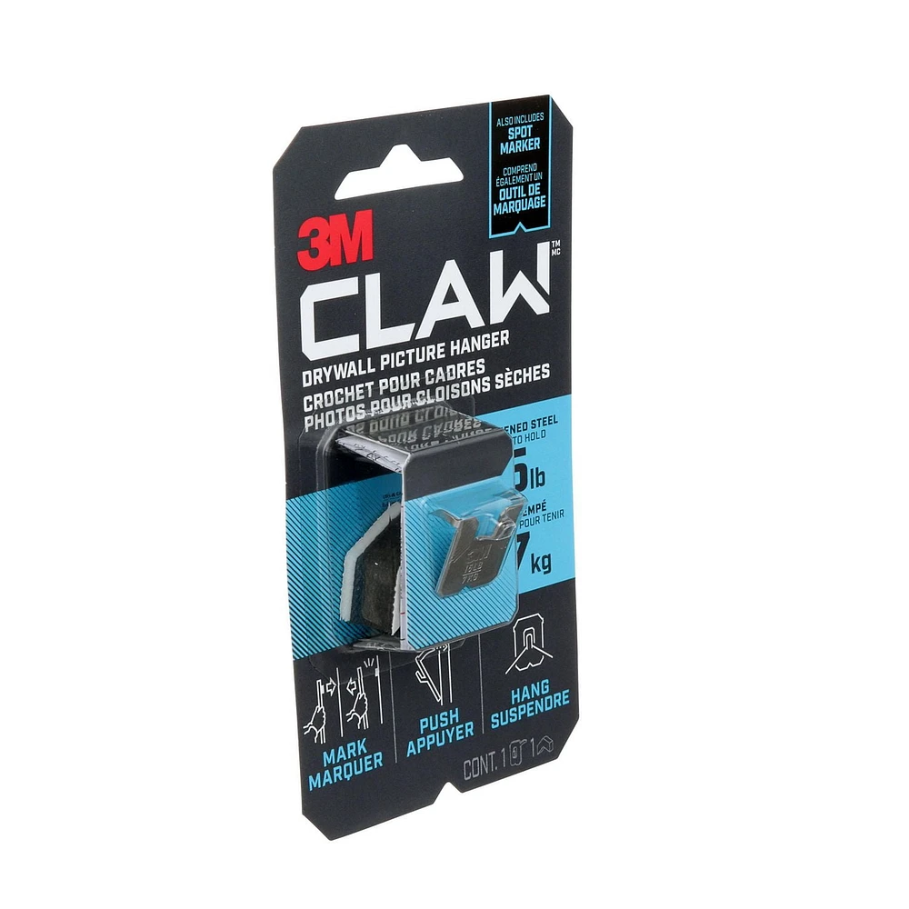 Crochet pour cadres pour cloisons sèches 3PH15M-1EF CLAW 3M(MC) avec outil de marquage temporaire, supporte 15 lb, 1 crochet 1 outil de marquage/paquet