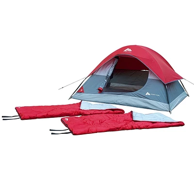 Ozark Trail Combo Camping 3 pièces, 2 sacs de couchage, capacité maximale : 3 personnes, type de produit : tentes dôme dimensions : 7 pi H x 6 pi W x 42 po H