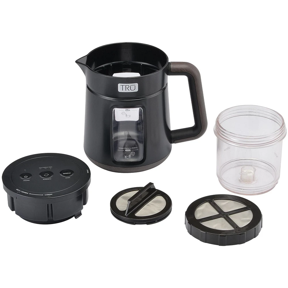 TRU Rapid Cold Brew Coffee Maker, Stylish Black with wood-grain
