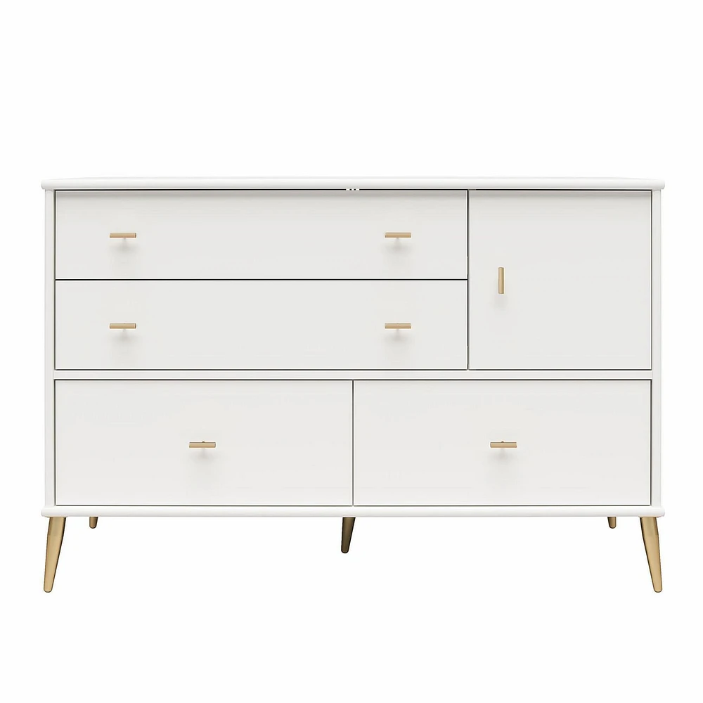 Valentina Asymmetrical 4 Drawer / 1 Door Convertible Dresser, White