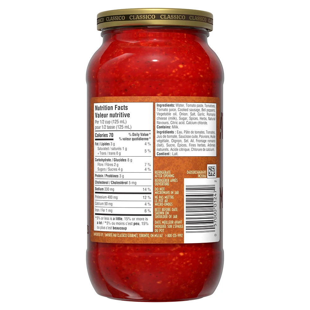 Classico Tomate saucisse Italienne Poivron Oignon 600ML Classico Tomate saucisse Italienne Poivron Oignon 600ML