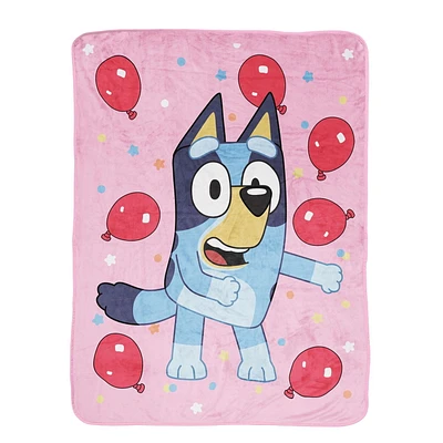 Bluey 'Balloon Party' Kids Plush Fleece Throw, 100% Polyester, Pink