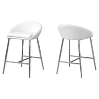Monarch Specialties Tabouret De Bar, Lot De 2, Hauteur Du Comptoir, Cuisine, Métal, Pu D'aspect Cuir, Blanc, Chrome, Contemporain, Moderne