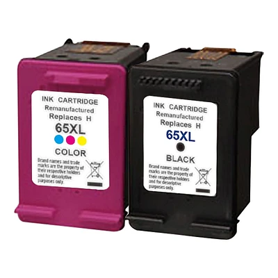 L-ink HP 65XL Ensemble de Cartouches à Jet d'encres Noir/Tricolore à Rendement Élevé Compatibles (N9K04AN, N9K03AN, T0A36AN)