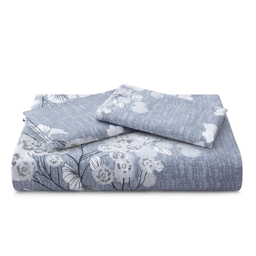 Literie toutes saisons Marina Decoration, ultra douce, soyeuse, avec fermeture éclair, en rayonne de bambou imprimée, avec taies d'oreiller, motif floral romantique délavé à l'encre