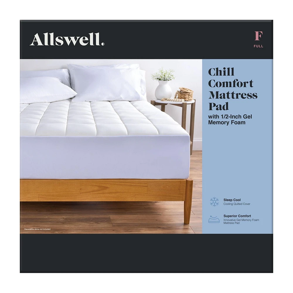 Allswell Washable Gel Memory Foam Mattress Pad, Double