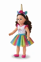 My Life As Poseable Unicorn Trainer 18" Poupée, Cheveux Bruns, Yeux Bleus