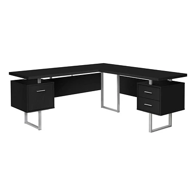 Monarch Specialties Bureau, Bureau À Domicile, Coin, Configuration Gauche, Droite, Tiroirs De Rangement, 70"l, Forme De L, Travail, Ordinateur Portable, Métal, Stratifié, Noir, Gris, Contemporain, Mod
