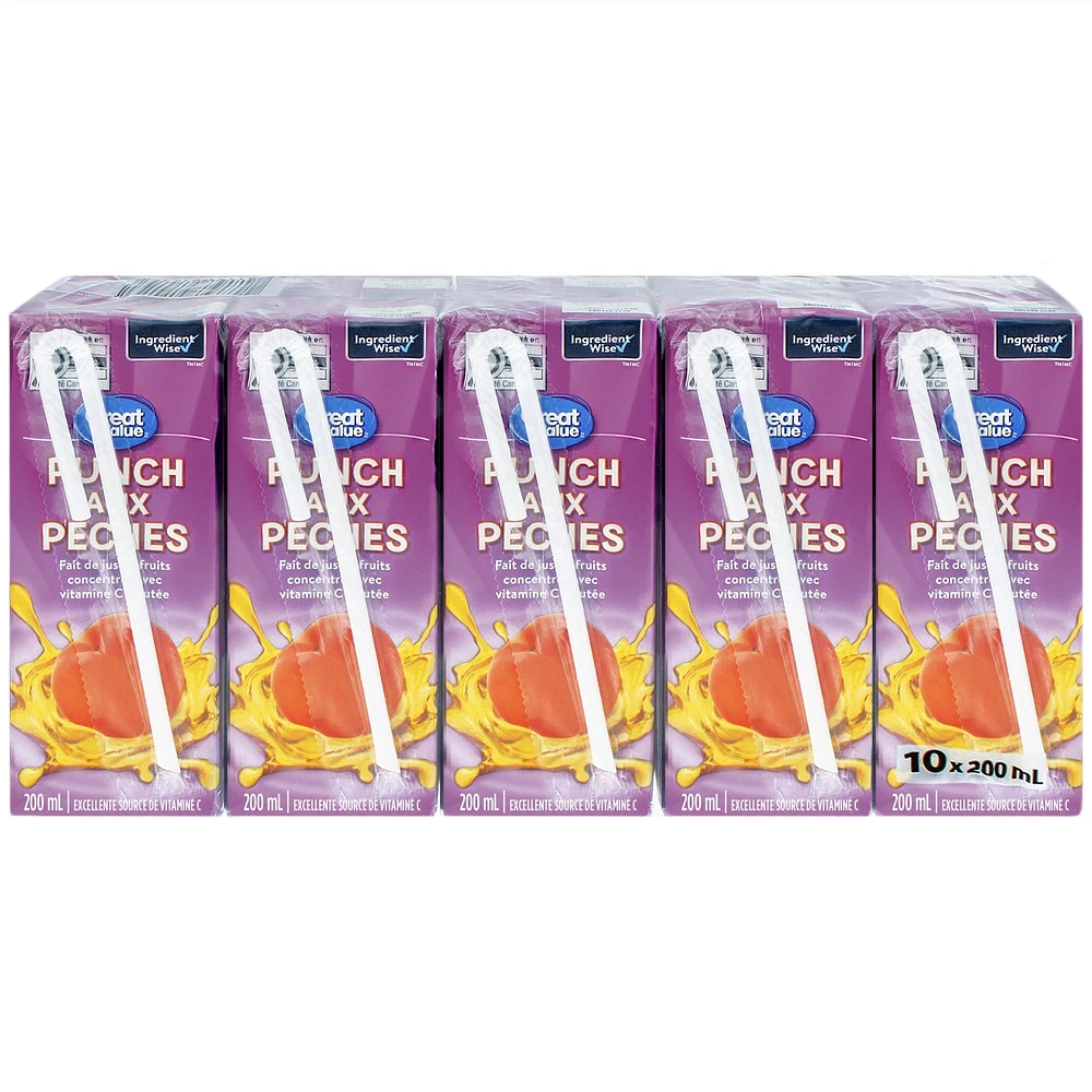 Punch aux pêches Great Value 10x200 ml