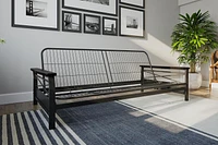 Cadre de futon en métal Nadine de DHP avec accoudoirs en bois espresso - matelas deux places vendu séparément