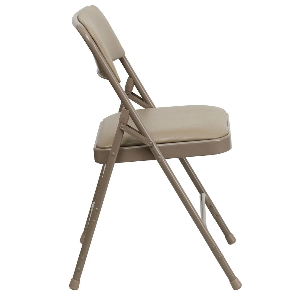 4 Pk. HERCULES Series Curved Triple Braced & Double Hinged Beige Vinyl Metal Folding Chair