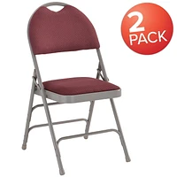 2 Pk. HERCULES Series Ultra-Premium Triple Braced Burgundy Fabric Metal Folding Chair with Easy-Carry Handle
