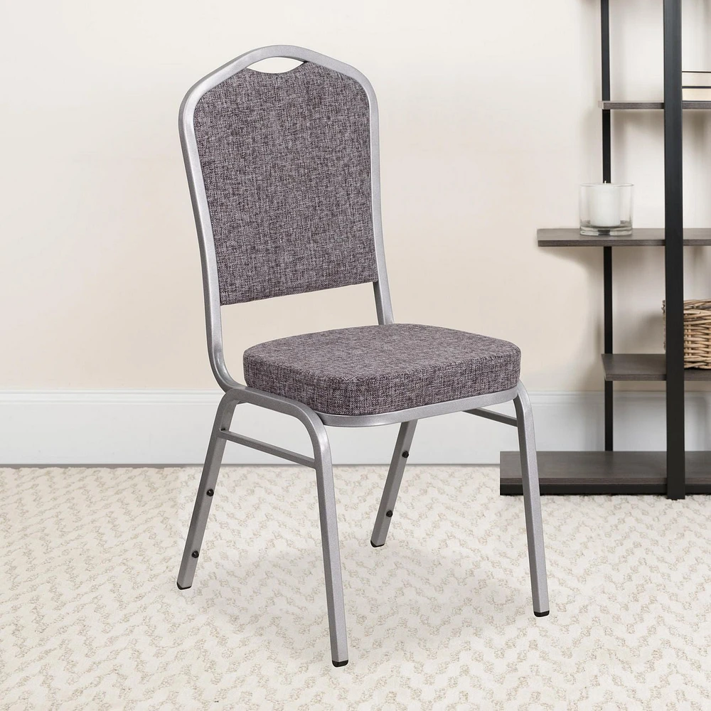 Lot de 4 pièces - Chaise de banquet empilable de la série HERCULES avec dossier couronne en tissu à chevrons - Cadre argenté