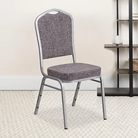Lot de 4 pièces - Chaise de banquet empilable de la série HERCULES avec dossier couronne en tissu à chevrons - Cadre argenté