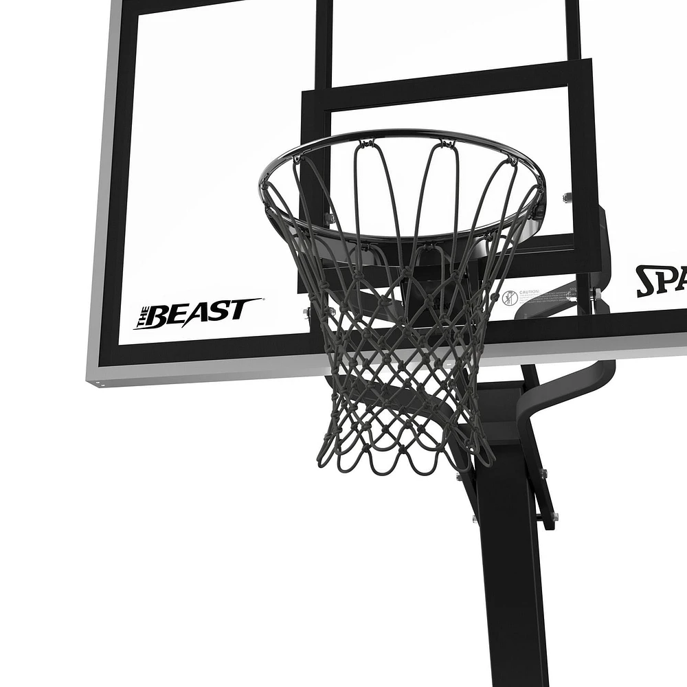 Panneau, panier et filet de basketball portatif réglable en verre trempé Spalding The Beast Stealth avec anneau détachable, 60 po