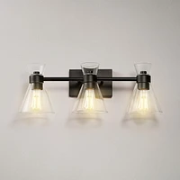 Applique murale à 3 ampoules noir mat avec abat-jours en verre transparent