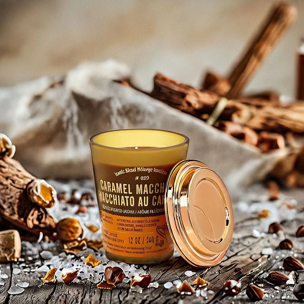 Aroma Light 12oz Caramel Macchiato Soy Wax Blended Scented Candle,1 cotton wick, · 12oz<br>· 340g<br>· pack of 1