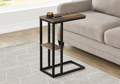 Monarch Specialties Table D'appoint, En Forme De C, Bout, Côté, Collation, Salon, Chambre À Coucher, Métal, Stratifié, Brun, Noir, Contemporain, Moderne