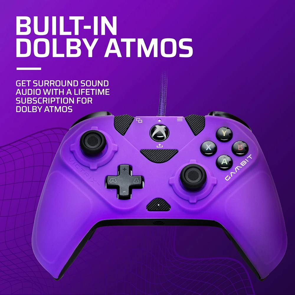 Victrix Gambit World's Fastest Licensed Xbox Controller for Xbox One, Series X|S – PC Compatible - Elite Esports Design with Custom Paddles, Swappable Pro Thumbsticks & White / Purple Faceplates
