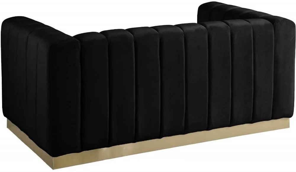 K-LIVING SHANNON CAUSEUSE EN TISSU DE VELOURS NOIR AVEC CADRE ACCENT DORÉ