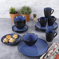 Gibson Home – Vaisselle en grès Soho Round, 16 pièces, bleu et noir