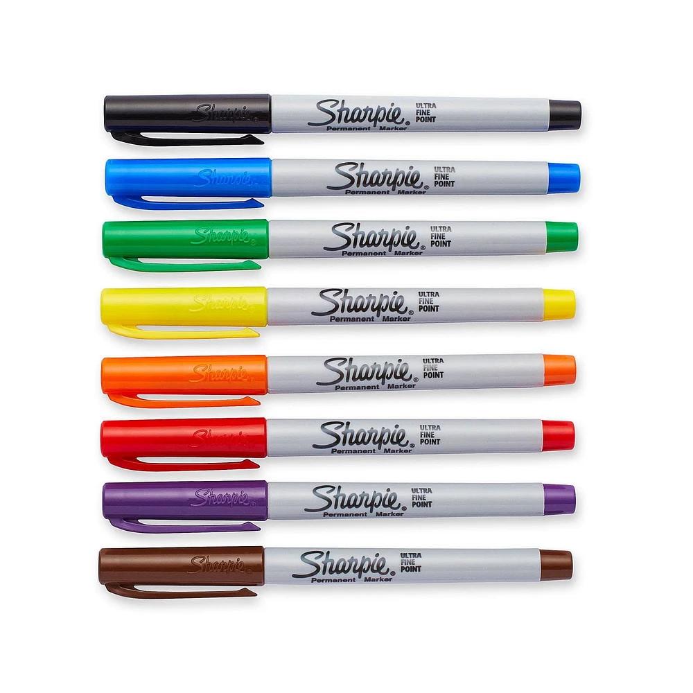 Marqueurs permanents Sharpie, Pointe ultrafine, couleurs classiques 8 unités