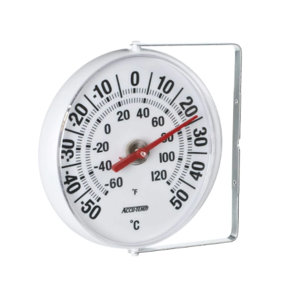 Accutemp Indoor or Outdoor Thermometer, Bracket Included, Temperature Readings in Celsius  °C and Fahrenheit and °F, Round, Weatherproof construction
