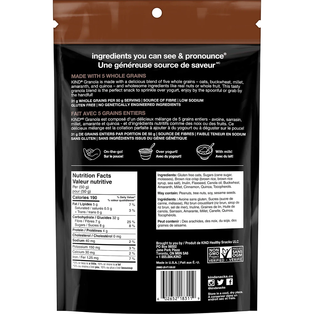 KIND Granola Avoine et cannelle avec graines de lin, sac de 312 g 312 g Granolas