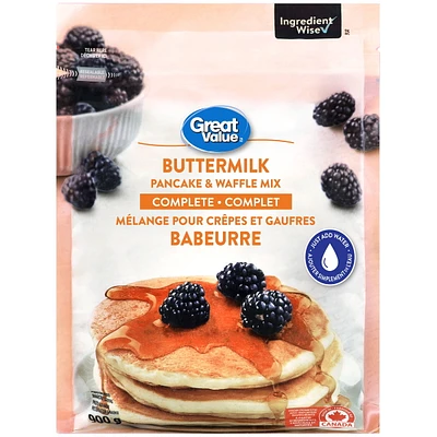 Mélange pour crêpes et gaufres au babeurre complet Great Value 900 g