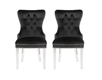 Chaise Marlon en noir, garniture à ongles et chaise de salle à manger à la touffe, chaise à manger en velours, chaise à manger avec pieds en acier inoxydable pour la cuisine et le salon - Ensemble 2