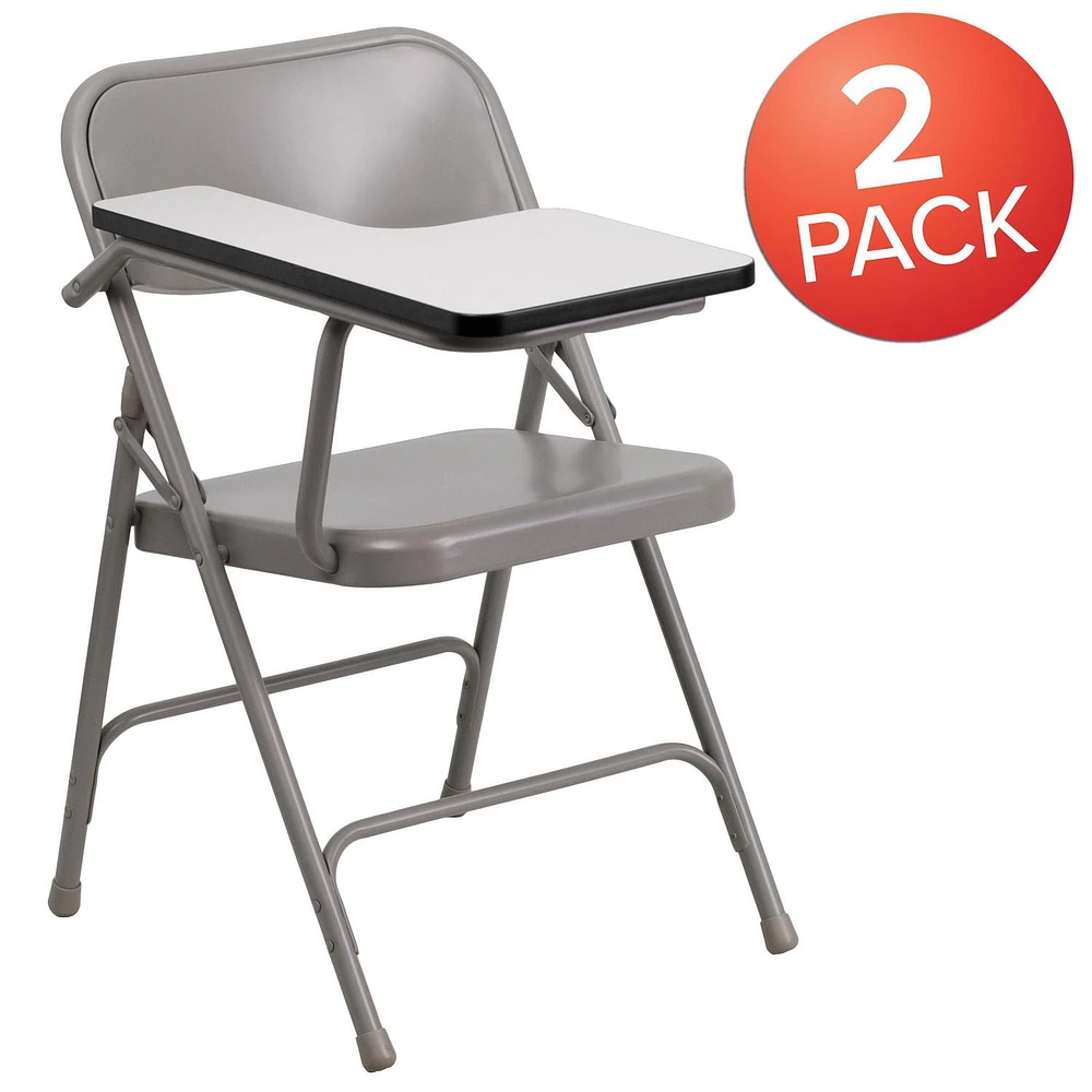 Lot de 2 pièces - Chaise pliante en acier de première qualité avec bras de tablette pour droitier