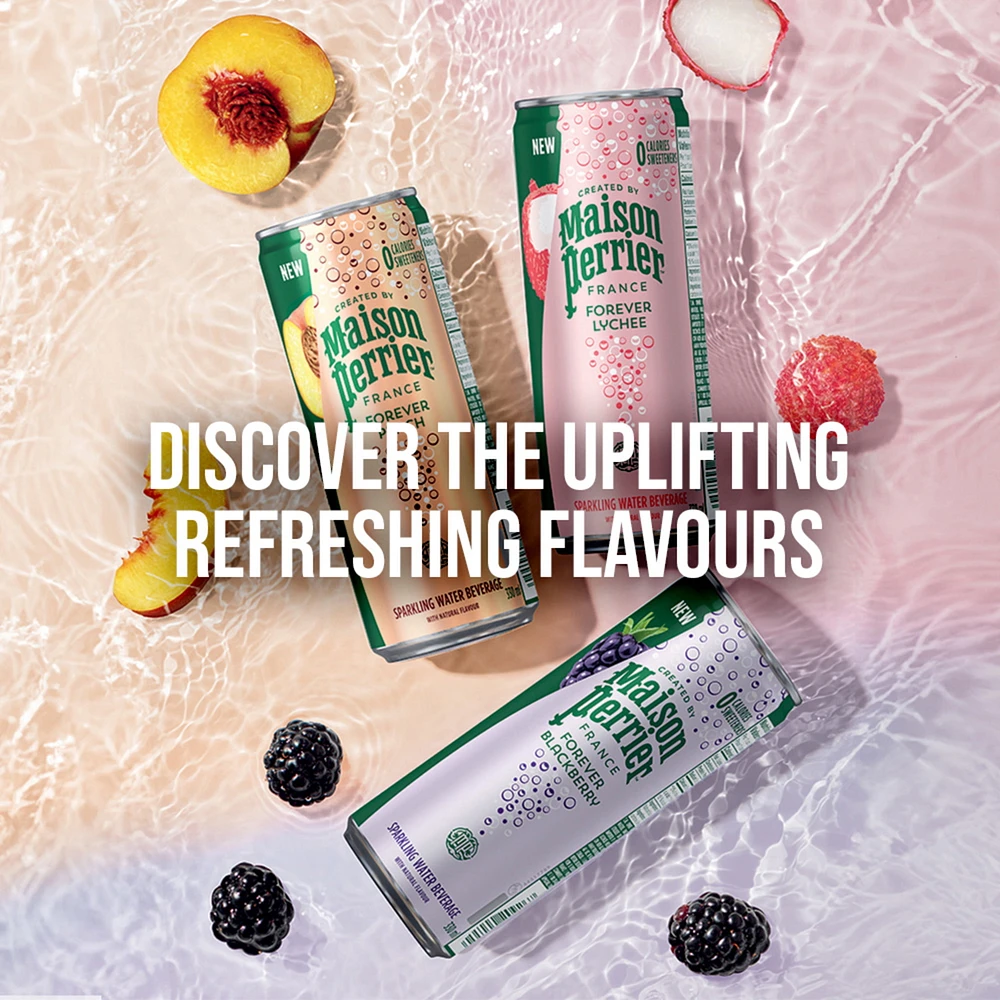 Maison Perrier Forever Raspberry, Sparkling Water Beverage, Natural Raspberry Flavour, No Calories, No Sweeteners, No Sodium, Sourced & Bottled In France, 2.6 L