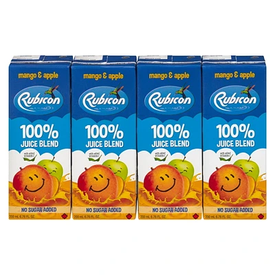 Rubicon Mango & Apple 'No Sugar Added' 100% Juice Blend, 4 x200 mL