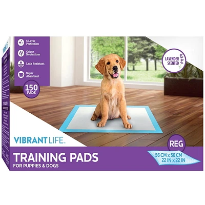 Vibrant Life Dog Pee Pads and Puppy Training Pads Lavender Scented  - 'L (56*56cm)', Multiple Pack Sizes Available