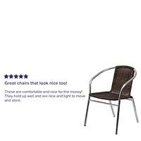Chaise de restaurant empilable commerciale pour l'intérieur et l'extérieur en aluminium et rotin brun foncé