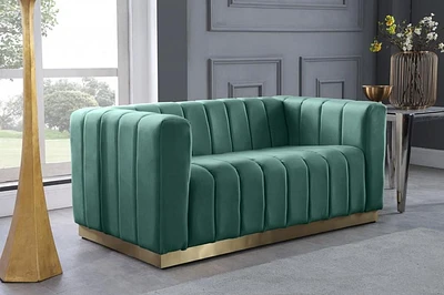 K-LIVING SHANNON CAUSEUSE EN TISSU DE VELOURS À LA MENTHE AVEC BASE EN ACCENT DORÉ