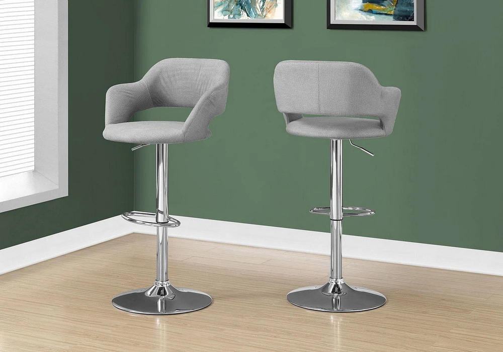 Monarch Specialties Tabouret De Bar, Pivotant, Hauteur Bar, Ajustable, Métal, En Tissu, Gris, Chrome, Contemporain, Moderne