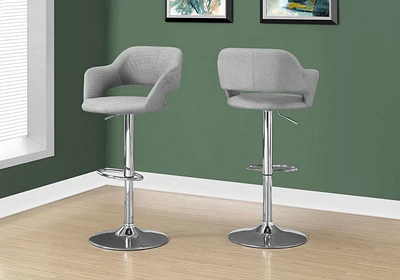 Monarch Specialties Tabouret De Bar, Pivotant, Hauteur Bar, Ajustable, Métal, En Tissu, Gris, Chrome, Contemporain, Moderne
