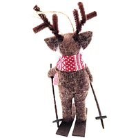 Holiday Time wool polyester Skiing Reindeer ornament - Brown / White / Red